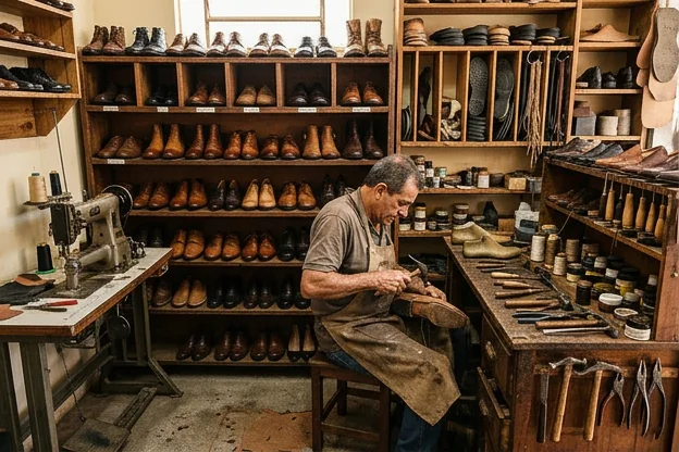 Calçados bem cuidados e organizados, representando a importância de manter os sapatos em bom estado.